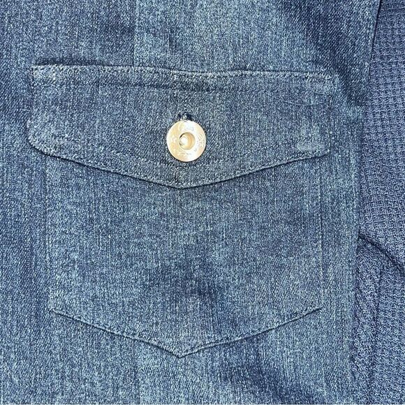 NWT DG2 Diane Gilman Indigo Blue Twill Knit Denim Combo Draped Jacket Size Med - Picture 11 of 11